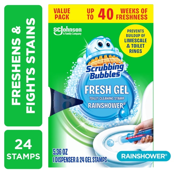 Scrubbing Bubbles Fresh Gel Toilet Cleaning Stamp, Rain shower, Dispenser with 4 Refills