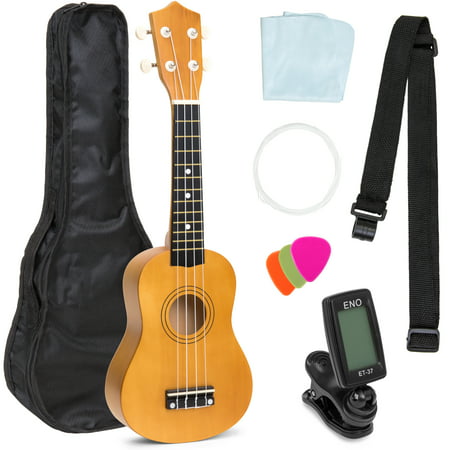Best Choice Products Basswood Ukulele Musical Instrument Starter Kit w/ Waterproof Nylon Carrying Case, Strap, Picks, Cloth, Clip-On Tuner, Extra String - Light (Best Ukulele To Start With)