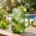 thumbnail image 5 of Mason Jar Drinking Glasses With Handle  6 Pack 16 Oz Vintage Embossed Green Cups For Iced Coffee Juice Tea And Beer, 5 of 9