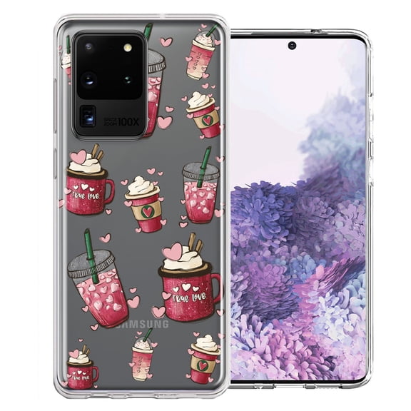 MUNDAZE for Samsung Galaxy S20 Ultra Coffee Lover Valentine's Hearts Pink Drink Latte Double Layer Phone Case Cover