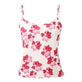 thumbnail image 4 of WEIWEN Womens Tank Tops Slim Fit Summer Floral Printed Adjustable Spaghetti Strap Tank Top for Women Dressy Casual Scoop Neck Sleeveless Cropped Tops Pink, XL, 4 of 8