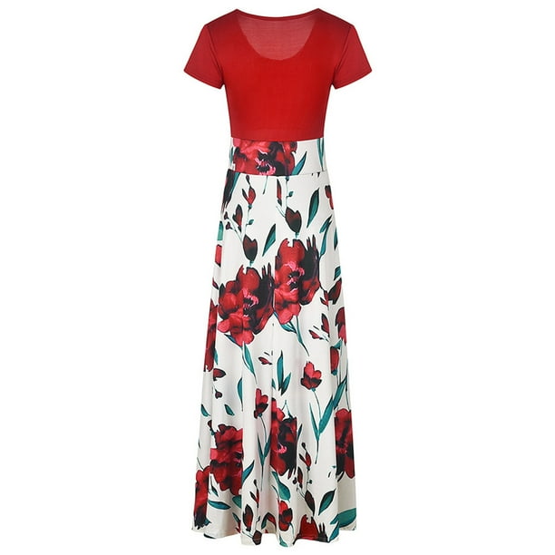 Sonducket Maxi vestido de manga corta con cuello y estampado de lunares para mujer Vestidos Rojo blanco L