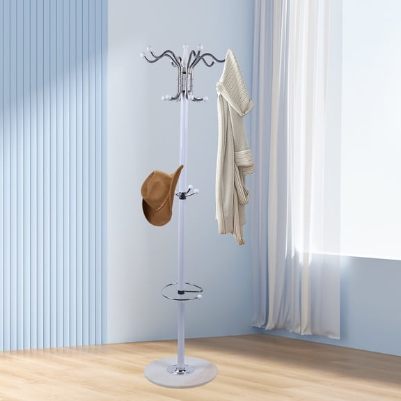 ToppiJoy 67" Metal Coat Rack, Free Standing Coat Rack with Shelf Tree Hanger Organizer for Living Room, Bedroom, Entryway (White)