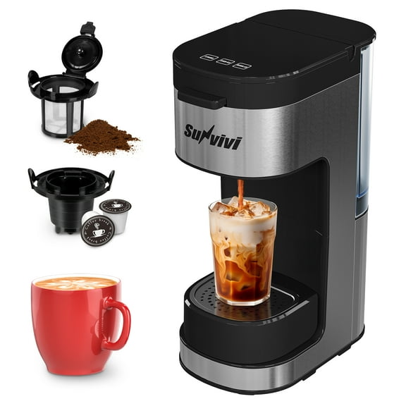 Sunvivi 3-in-1 Iced & Hot Coffee Maker, Single Serve Machine - Removable Reservoir - Black