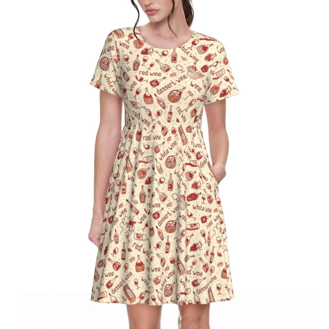 Balery Red Wine Vestidos sueltos de manga corta para mujer, vestidos de verano 2025, vestidos casuales de corte A con vuelo.