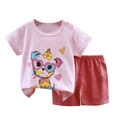 thumbnail image 2 of DAETIROS Outfit Sets for Little Girls-Casual Soft Fashion Cotton Cute Crew Neck Short Sleeve Top and Elastic Shorts Girls Summer Clothes Pink Size 5 Years, 2 of 3