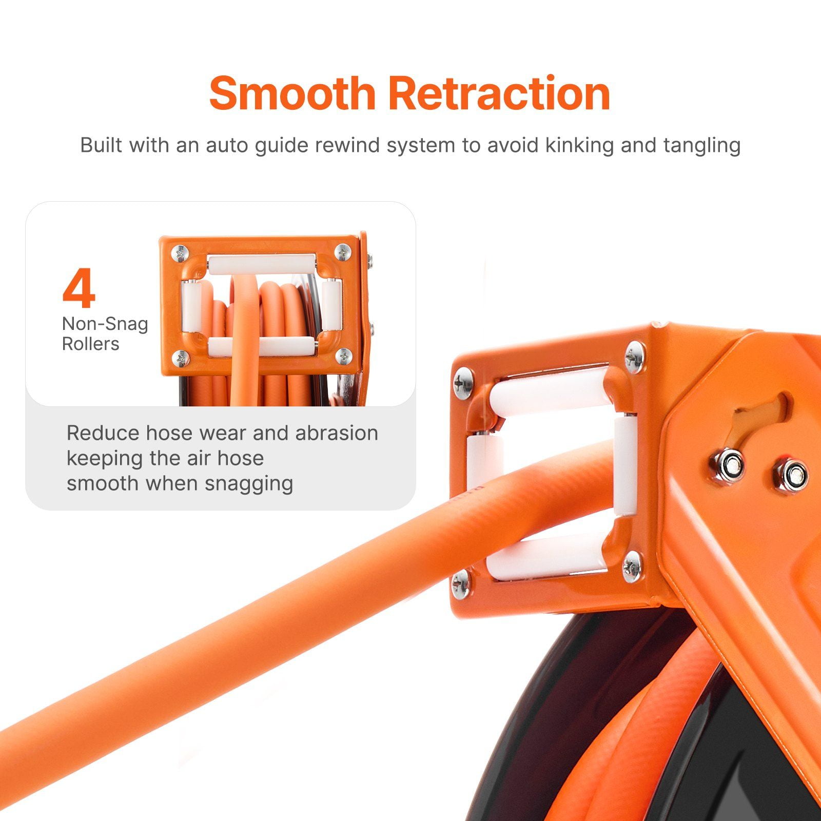 Retractable Air Hose Reel 1/2" x 50 FT, Hybrid Heavy Duty, 300 PSI Max, for Garage & Workshop