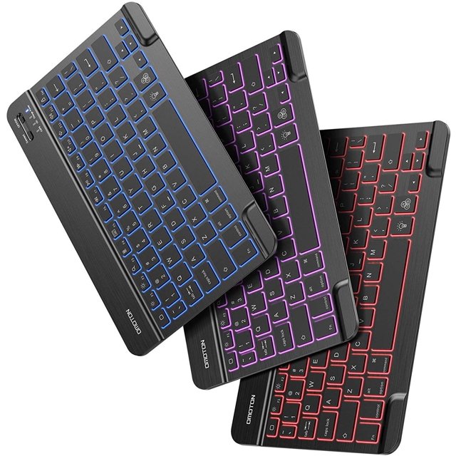 Teclado para computadora tableta Mini teclado inalámbrico Bluetooth retroiluminado, 7 colores retroiluminado/recargable/ultrafino