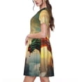 thumbnail image 2 of Disketp Castle Red Green Sky Dragon para Vestido de Manga Corta para Mujeres, Vestidos de Verano para Mujeres, Casual y Holgado para la Playa, 2 of 6