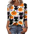 thumbnail image 3 of 3/4 Length Halloween Shirt Ladies' Halloween Top Halloween Shirts for Women Halloween Clothing Cute Halloween Ghost Shirt Halloween Tee Fall Shirts Plus Size Tops Crew Neck T Shirts, 3 of 4