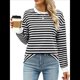 thumbnail image 1 of Tops Tipo Túnica para Mujer, Camisas A Rayas de Larga, Tops de Cuello Redondo y Negro S, 1 of 9