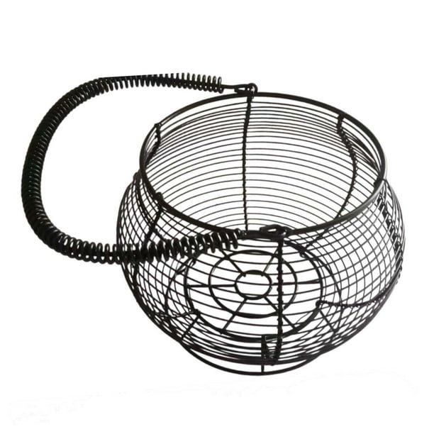 Cesta de alambre para huevos redonda con asa, contenedor rústico, organizador, cesta recolectora de huevos, soporte para alimentos, aperitivos,