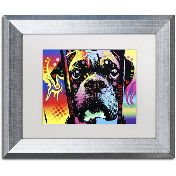 Trademark Fine Art "Choose Adoption Boxer" Canvas Art by Dean Russo, White Matte, Silver Frame
