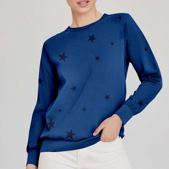 Blue Hoodies for Women Ladies Loose Large Long Sleeved T Shirt Star Printed Sweater Fall Tops for Women 2025