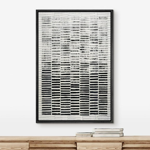 PixonSign Framed Wall Art Black White Distressed Geometric Collage Abstract Paintings Shadow Minimalism Modern Art Decorative Boho Canvas Prints Fine Art for Rooms - 16"x24"x3 Black