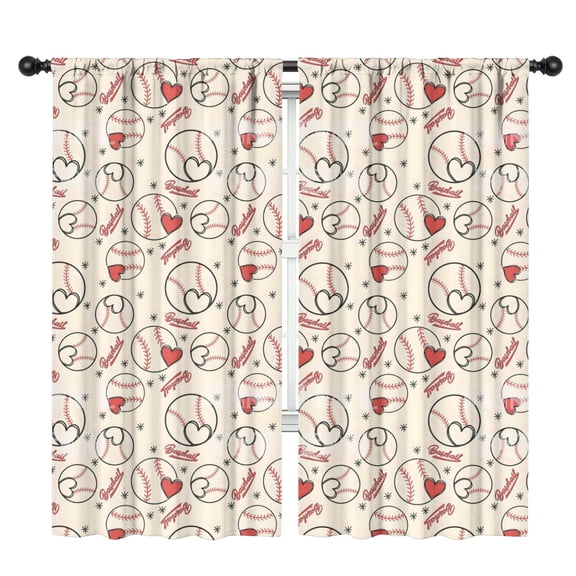 Blackout Kids Curtains,Baseball Heart Pattern Childrens Insulated Curtains Set Of 2,Bedroom Essentials,Toddler Room Decor 42"x84"