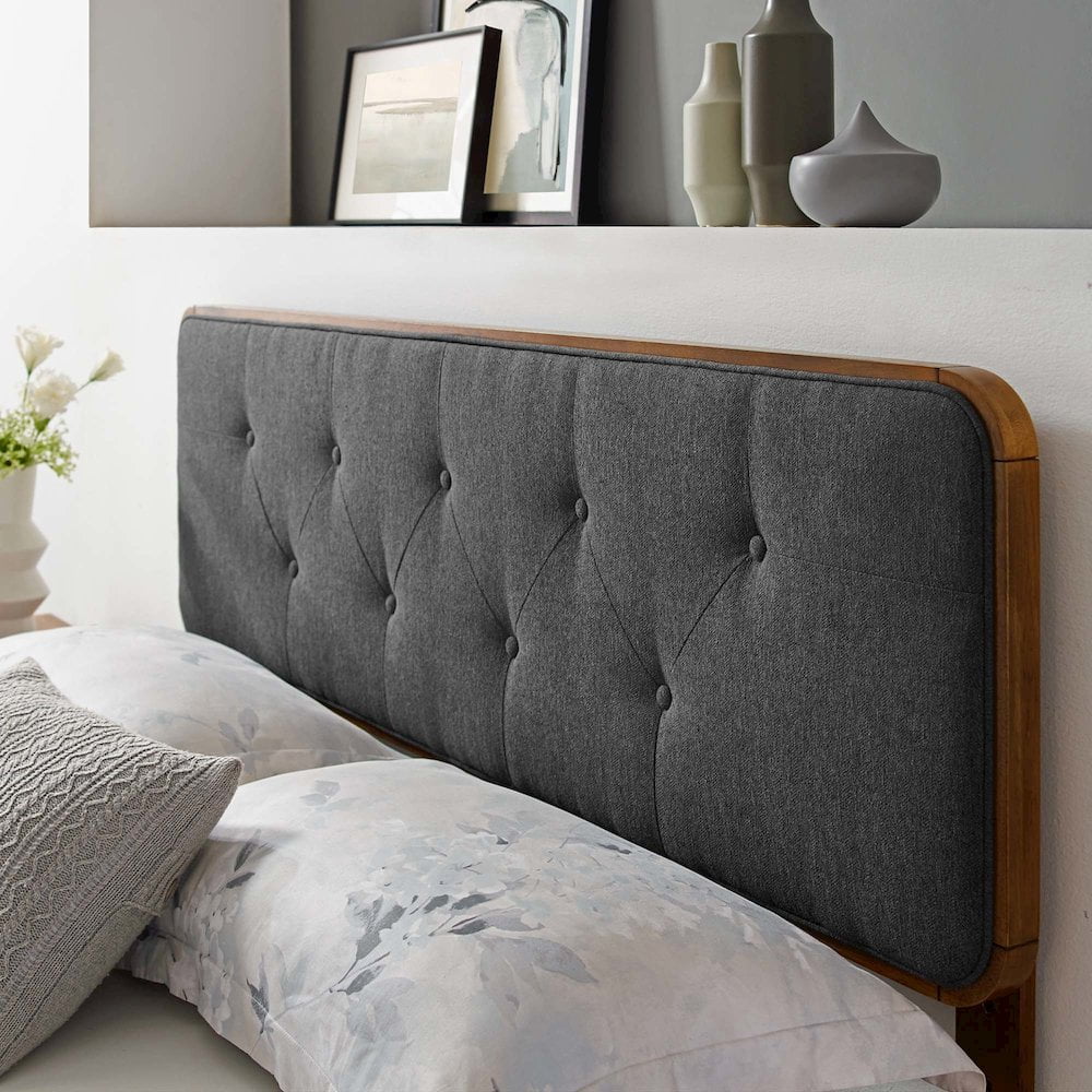 Modway Collins Tufted Full Fabric and Wood Headboard in Walnut/Charcoal