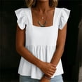 thumbnail image 6 of hotojiny Peplum Tops for Women Ruffle Sleeve Summer Flowy Blouse Square Neck Loose Fit T-Shirts for Beach Travel, 6 of 7