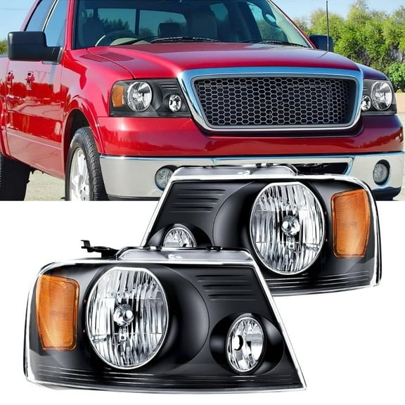 Nilight 2004 2005 2006 2007 2008 F150 Headlights Assembly for 2006 Lincoln Mark LT Black, Headlights Replacement Kit,Black Housing Amber Reflector Clear Lens