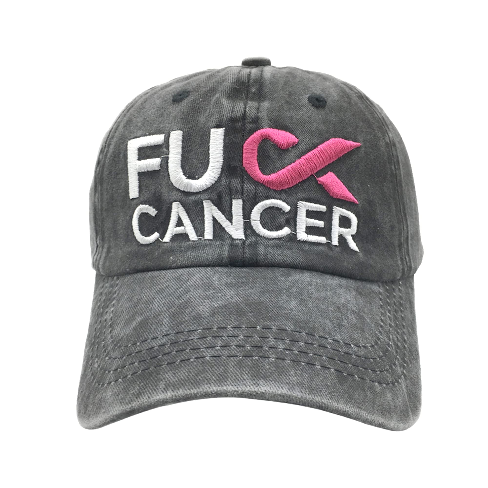 Women's Pink Ribbon Logo Hat, Washed Embroidered Breast Cancer ...