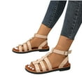 thumbnail image 4 of Viluyesy Women's Gladiator Sandals, Wide Width Open Toe Adjustable Buckle Spring Summer Fashion Flat Shoes Beige, 4 of 5