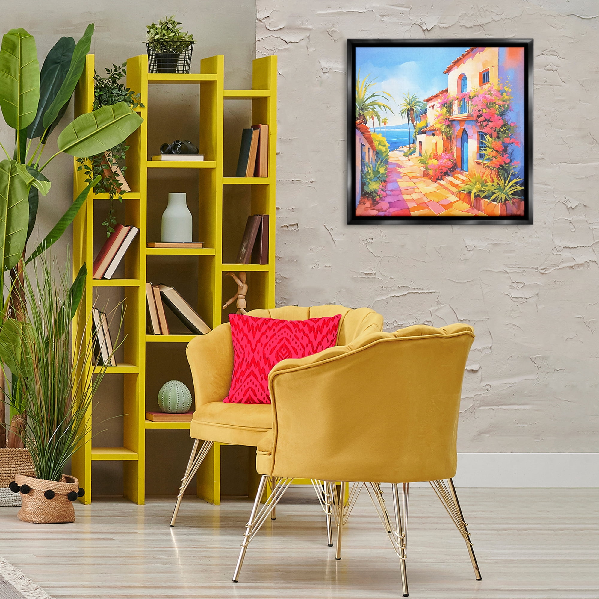 Stupell Industries Tropical Bella Vista Scenic & Cityscapes Painting Black Floater Framed Canvas Art Print Wall Art, 25 x 25
