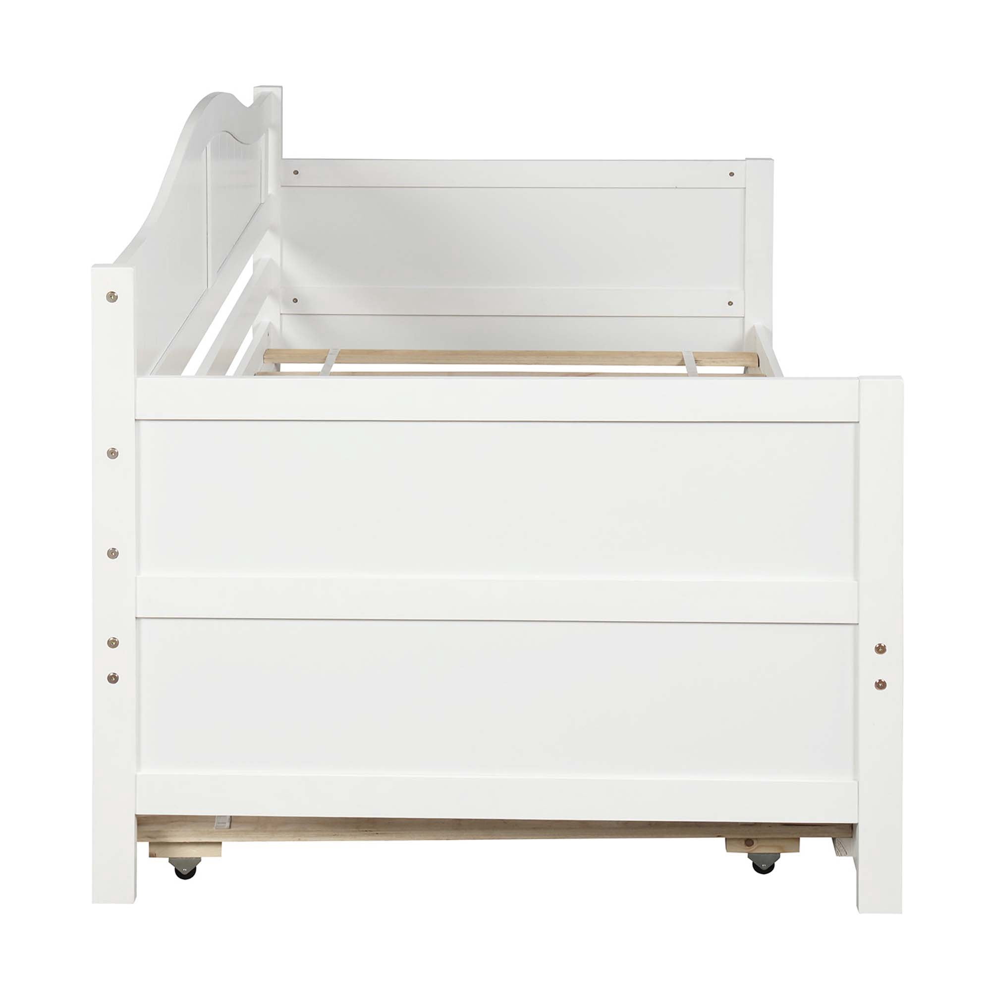 DEALTOPS Wooden Sofa Bed Frame for Bedroom Living Room with Trundle, White
