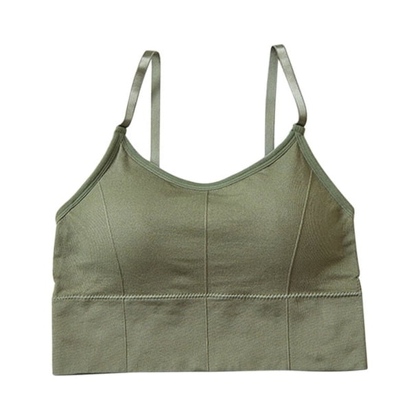 Qarigey Sujetador deportivo Push Up para mujer, Tops cortos de entrenamiento físico con correa ajustable Ropa interior verde