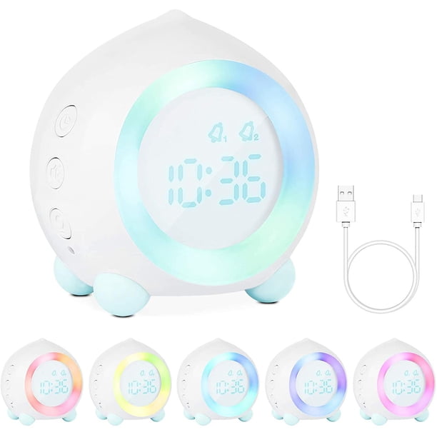 Despertador con luz nocturna para niños, Despertador con luz LED Despertador para niños para niñas Niños Despertador con lámpara digital Luz nocturna Volumen ajustable Snooze U. Afortunado Sencillez