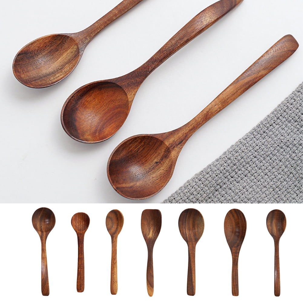Wooden Spoon Set Coffee Serving Teaspoon Natural Kitchen Tableware 5PCs NEW