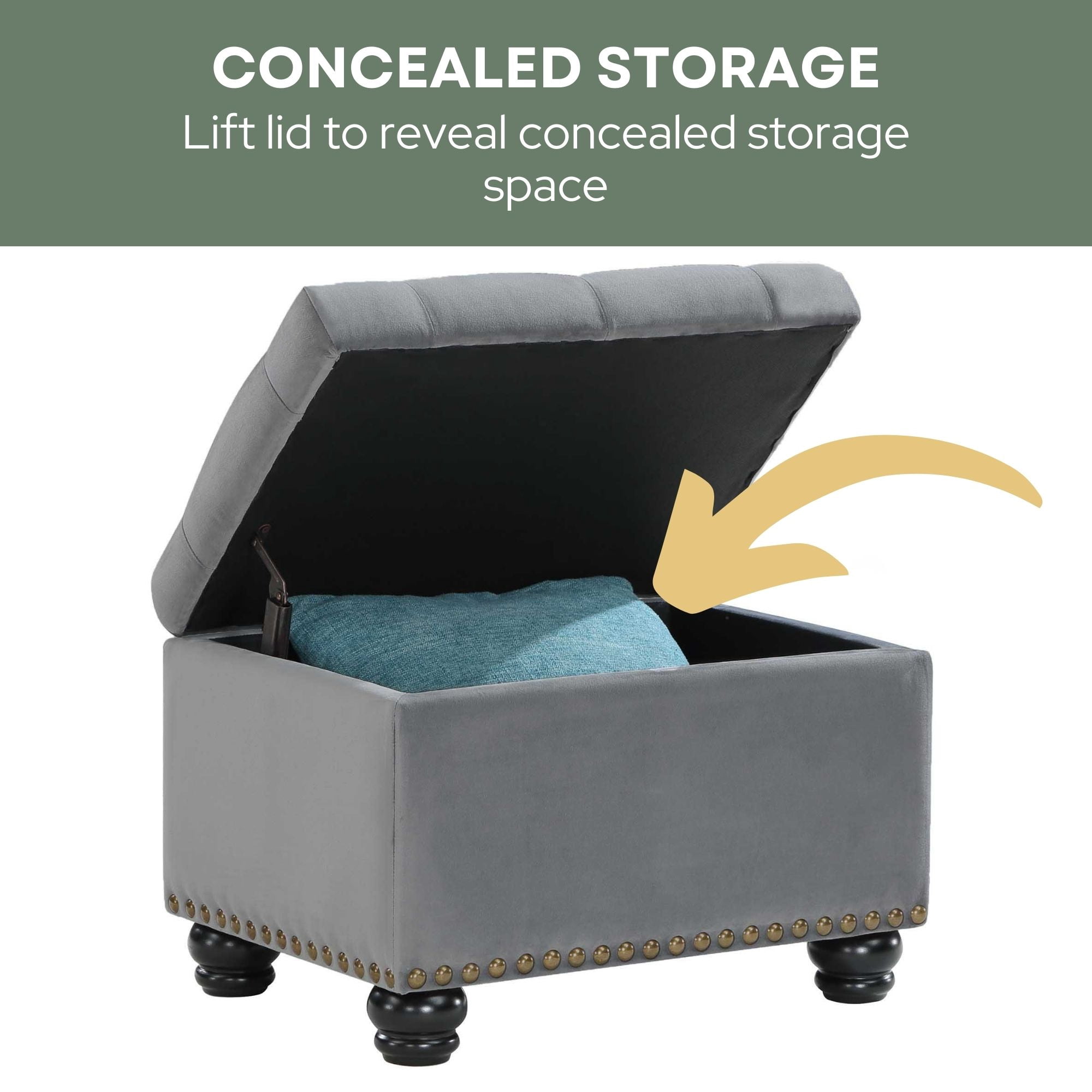 Convenience Concepts Designs4Comfort 5th Avenue Storage Ottoman, Gray Velvet