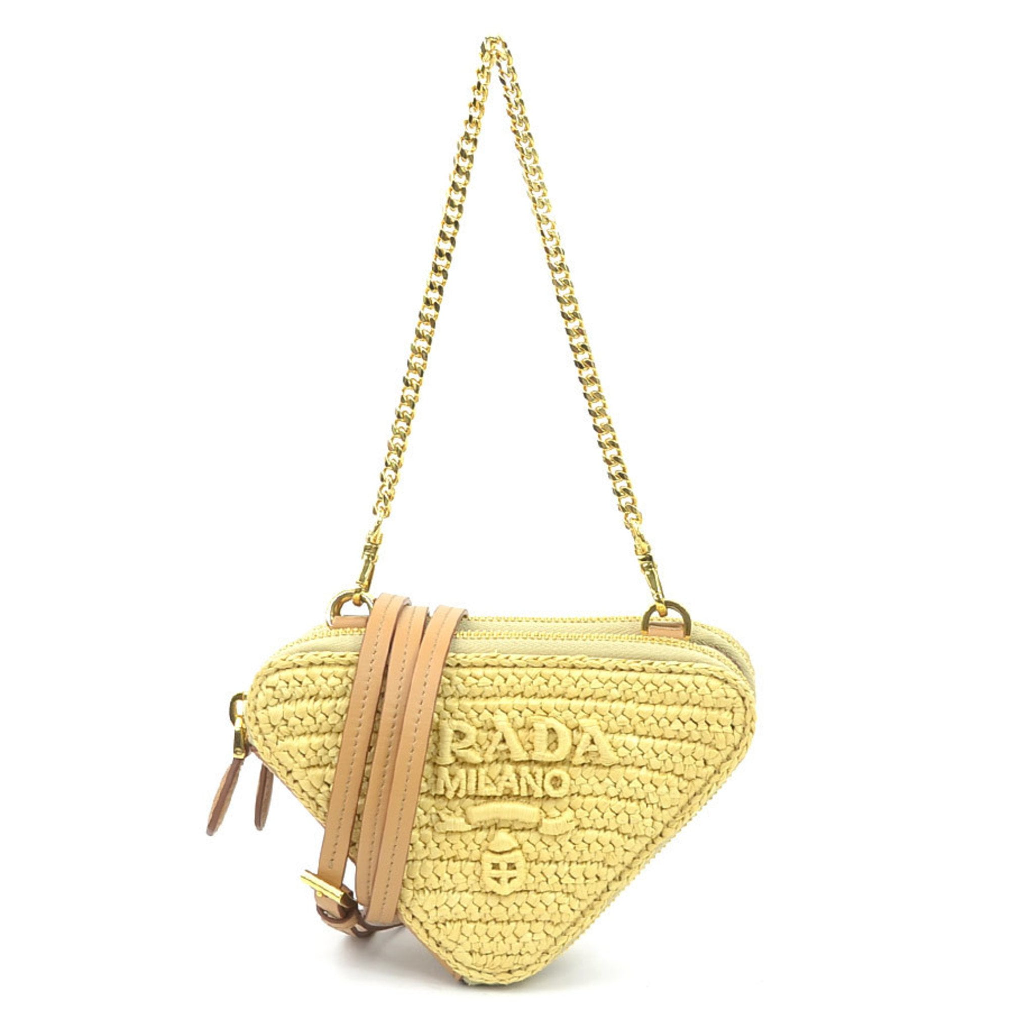Pre-Owned Prada PRADA Shoulder Bag Crochet Mini Pouch Leather Viscose Beige Women's...