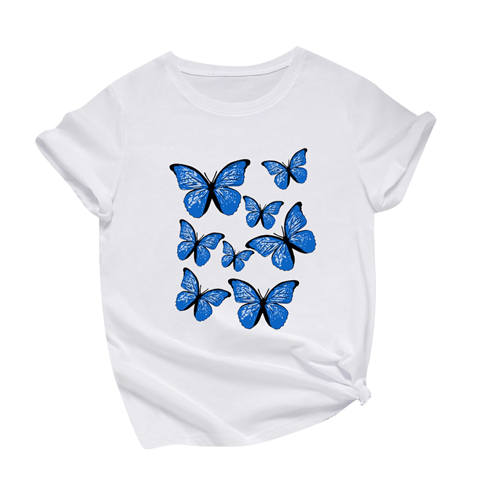 Summer Tops For Women 2023 Fashion Women Butterfly Print Short Sleeve ...