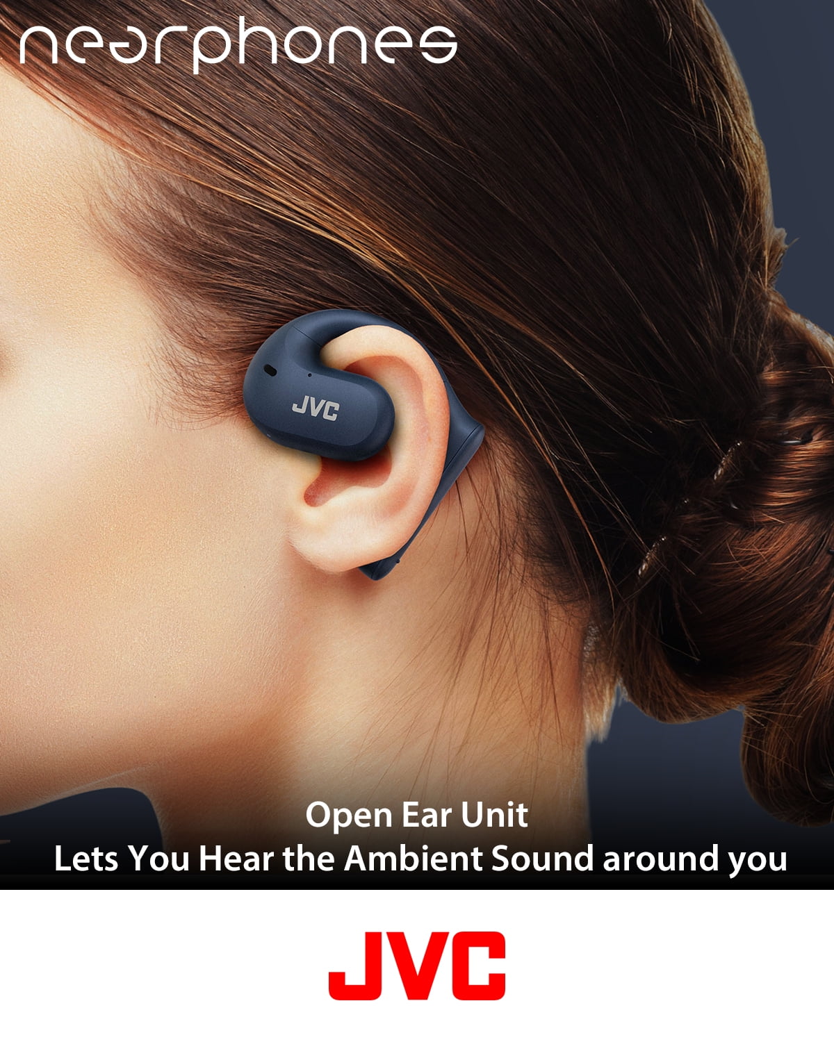 JVC Nearphones Open Ear True Wireless Headphones with 16mm Large Drivers for Powerful Sound, Single Ear use, and Long Battery Life (up to 17 Hours) - HANP35TA (Blue)