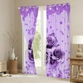 thumbnail image 3 of Feelyou Romantic Rose Flower Curtains Pack of 2 (42x84 Each), Dreamy Sequin Print Purple Curtains Blackout, Couple Anniversary Theme Bedroom Curtains, Curtains and Drapes Room Decor, 3 of 6