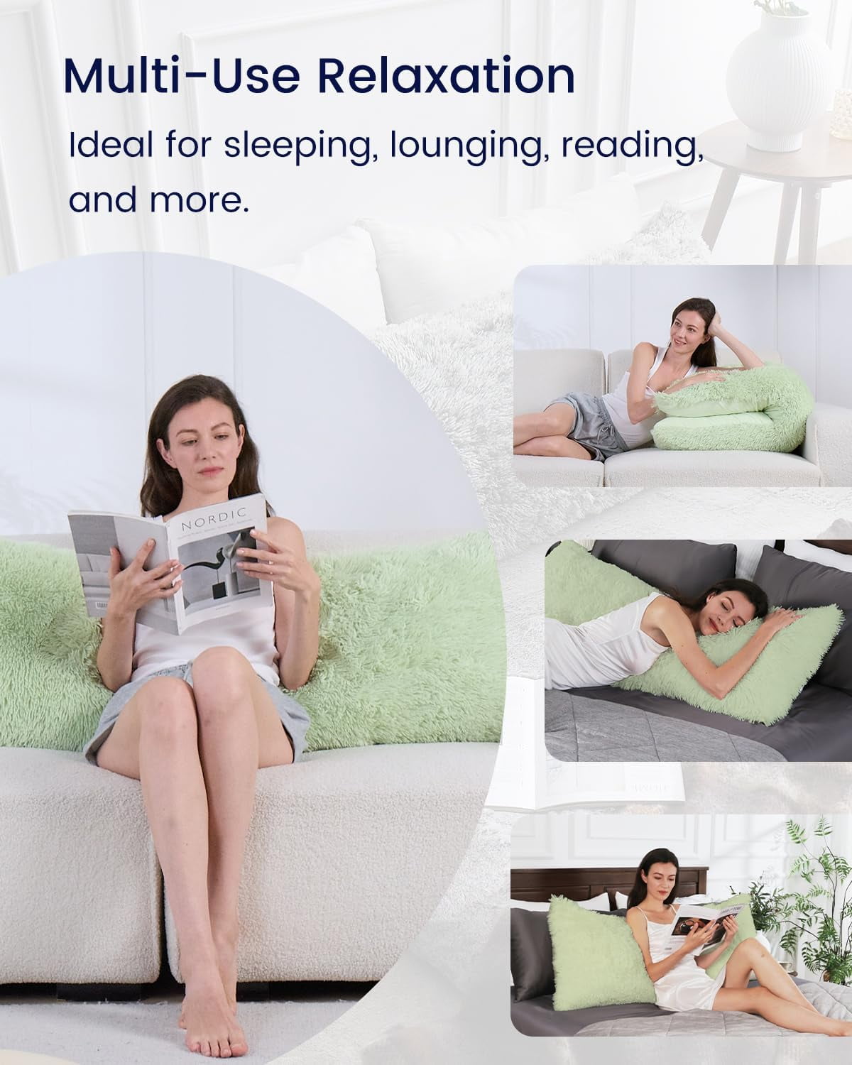 ANHXN Fluffy Body Pillow, Shaggy  Long Pillows , Cozy Hug Pillow for Sleeping, Room Decor & Gift, Adjustable Filling with Washable Cover