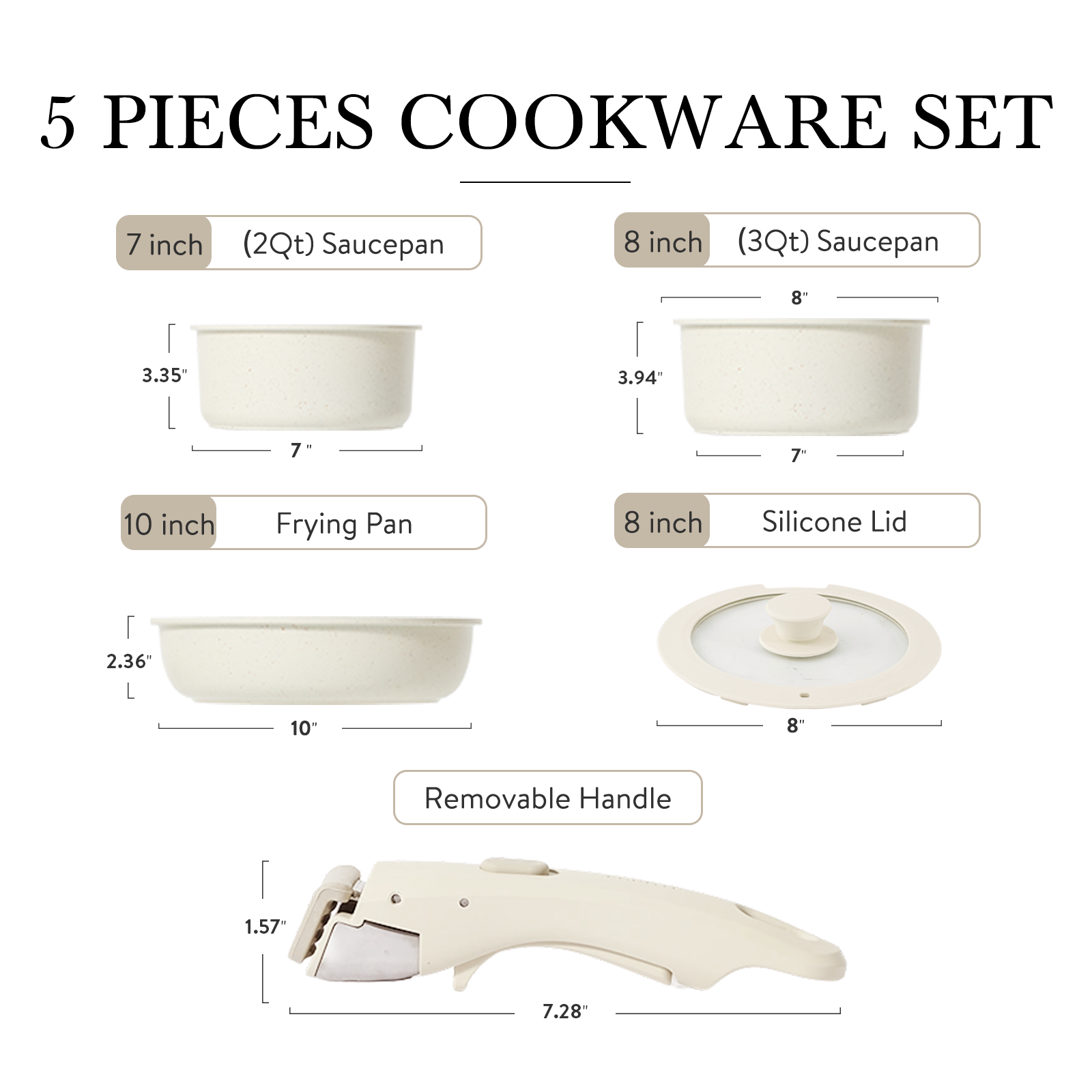 Carote Nonstick Cookware Sets, 5 Pcs Granite Non Stick Pots and Pans Set with Removable Handle - image 2 of 6