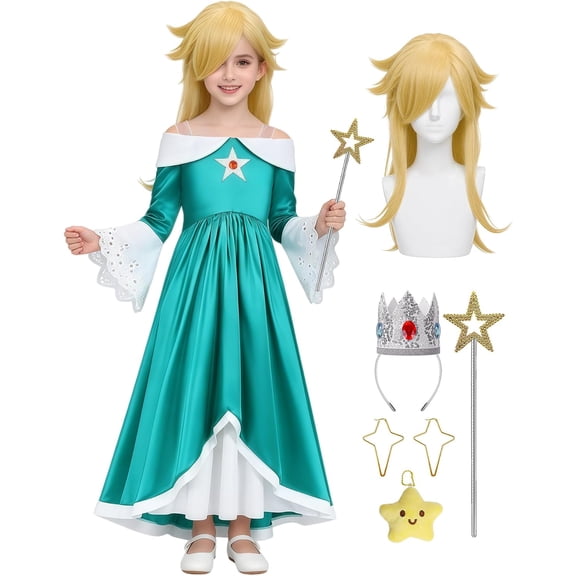 Guvpev G'irls Galaxy Princess Costume Set, Halloween Cosplay Dress with Accessories, K'ids Birthday Party Outfit, Dress Up Gift for Little G'irls