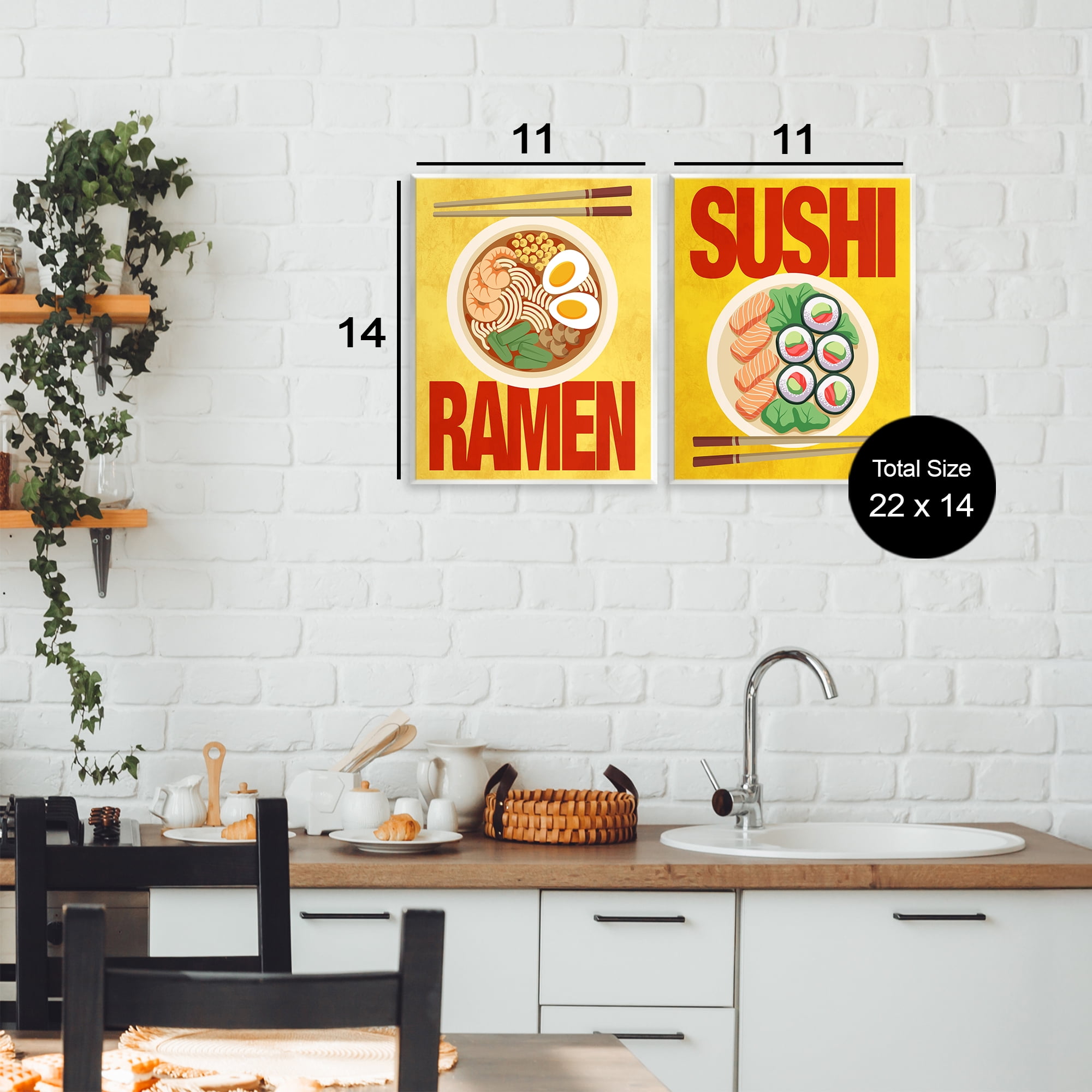 Stupell Industries Ramen & Sushi Japanese Cuisine 2 Piece Wall Plaque Art Set, design by Marcus Prime