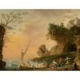 thumbnail image 2 of School Of Charles François Lacroix 18x15 Gold Ornate Wood Frame and Double Matted Museum Art Print Titled - A Mediterranean Coastal Landscape with Boats and Figures, 2 of 4