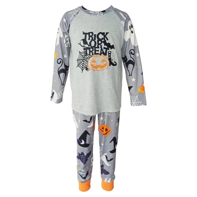Argulvti Cute Family Parent-child Pajamas Cartoon Halloween Print Raglan Tops and Trousers Home Clothes Set