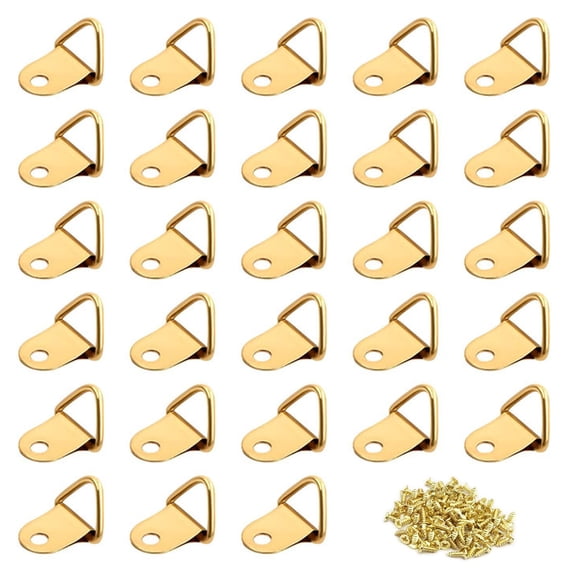 100 Sets Small Triangle Ring Steel Picture Hangers with Screws Picture Frame Triangle Hook with Transparent Box Picture Frames Picture Hang Single Hole Lifting Ring for Hanging