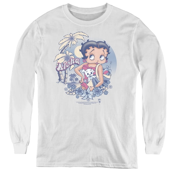 Betty Boop Aloha Youth Long Sleeve T-Shirt Tee White
