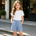 thumbnail image 6 of Big Girls Pull on Denim Shorts, Stretchy Jeans Shorts Casual Loose Elastic Waist Straight Leg Denim Short Pants with Pockets Light Blue 11 Years, 6 of 9