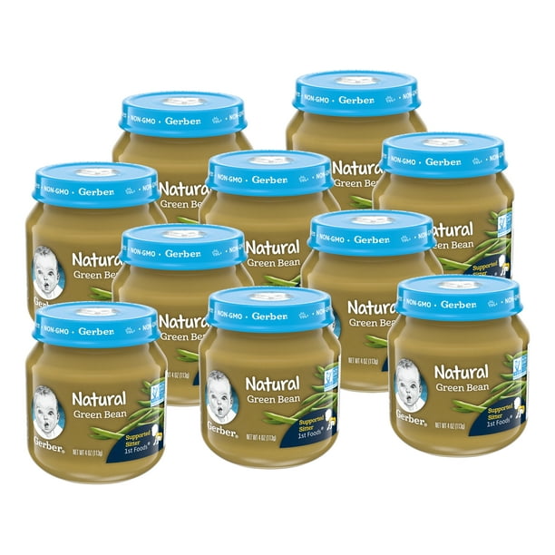 Gerber Natural Stage 1 Baby Food, Green Bean, 4 oz Jar, 10 Pack