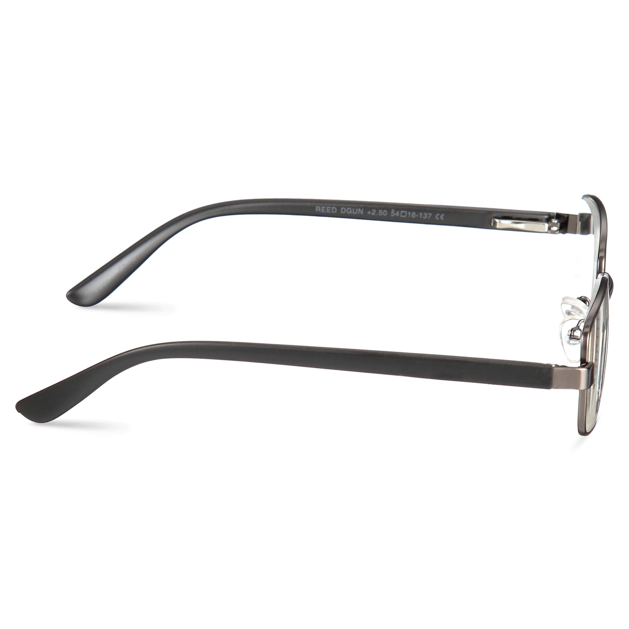 M Readers Men's Reed +1.50 Rectangle Reading Glasses with Case, Dark Gunmetal