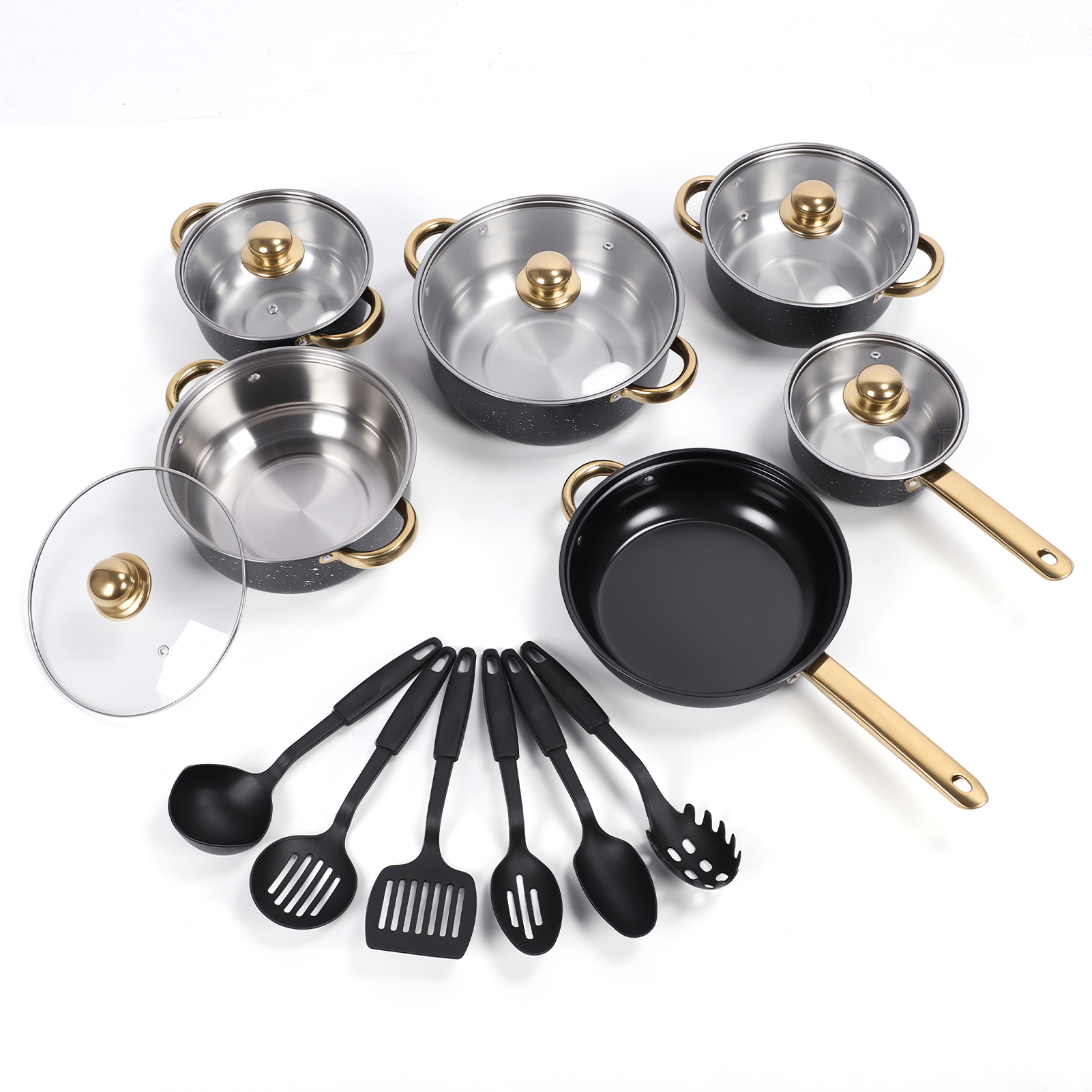 18 Piece Cookware Set, Kitchen Nonstick Pots and Pans Set with Glass Lid for Cooking, Induction & Dishwasher