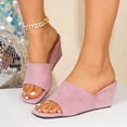 thumbnail image 5 of Women's Suede Wedge Slides Plus Size Square Open Toe Slip on Sandals Summer Solid Color Comfortable Footwear for Casual & Outdoor Pink 8.5(41), 5 of 9