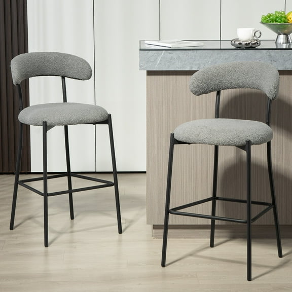 Dining Chairs 26'' Counter height bar stools Teddy fabric cover kitchen island counter bar stool with black powder coating base and footrest(Grey),Wooden Dining Chairs