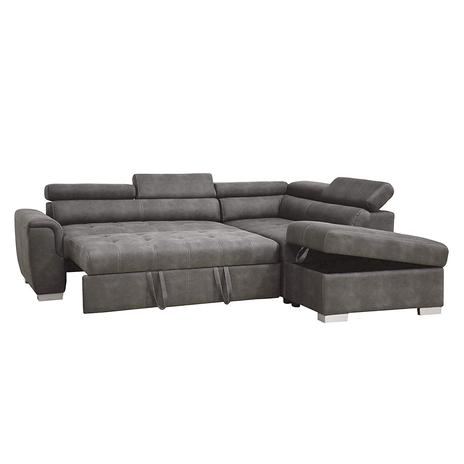 ACME Thelma Sectional Sleeper Sofa and Ottoman in Gray Polished Microfiber - image 2 of 5